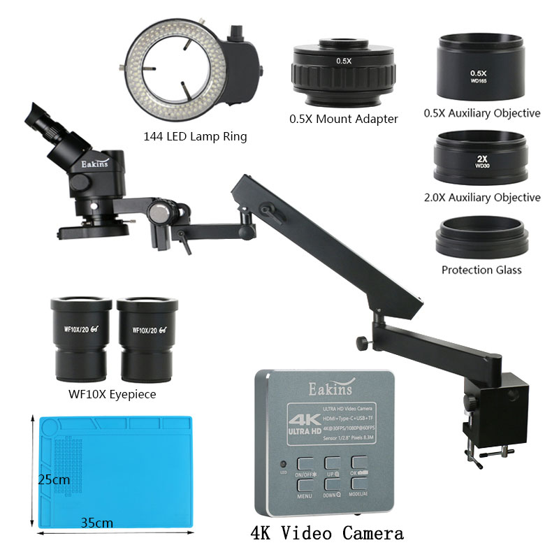 Simul-Focal Industrial Microscope 4K Hdmi - 3.5X 90X Braccio articolato Morsetto a